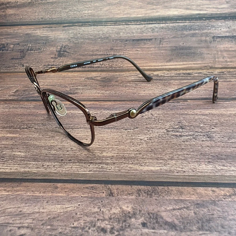 Tura R538 DBR Dark Brown Cat Eye Eyeglasses 52-15-135 Pearl Accent Frames
